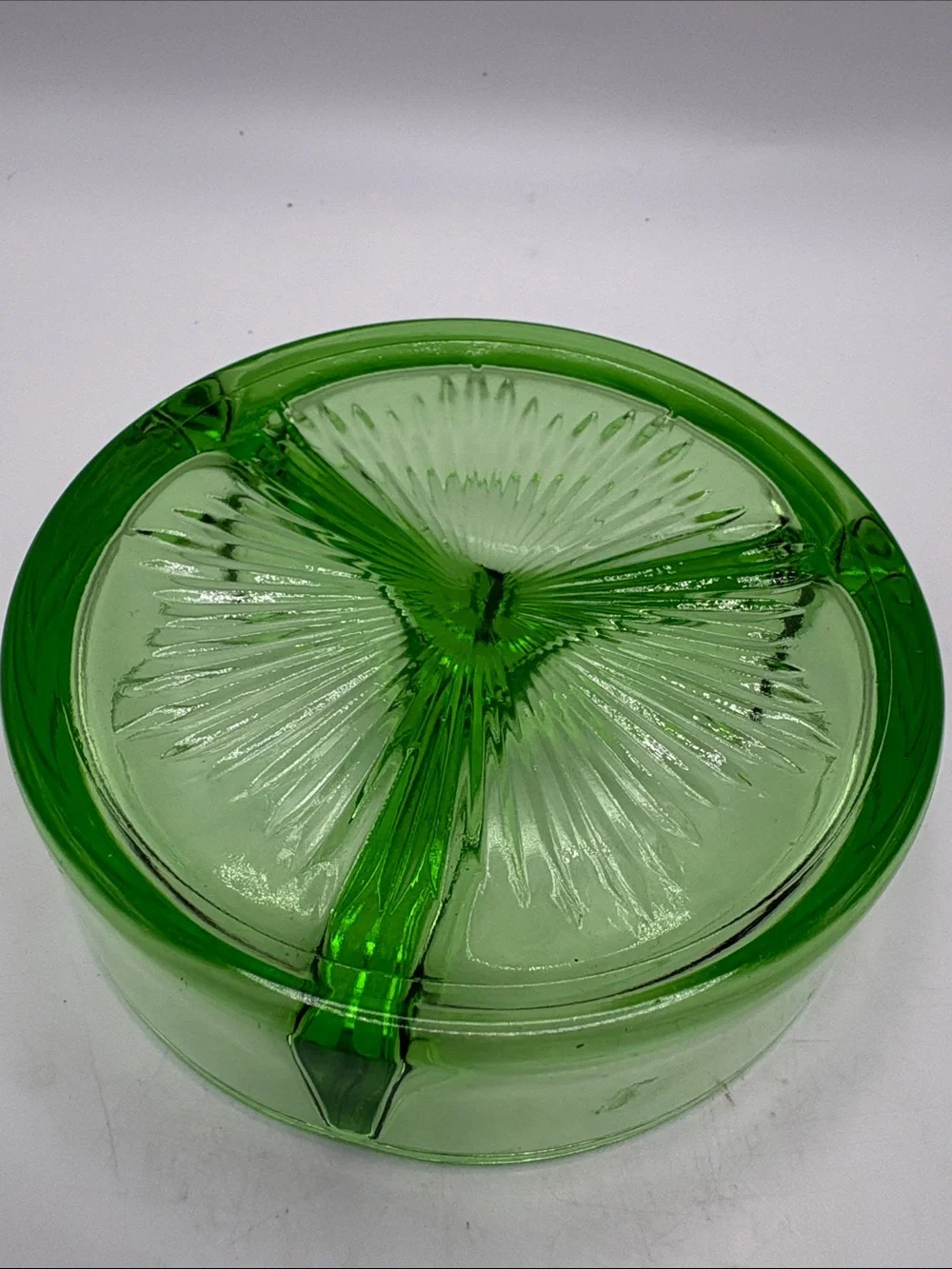 Vintage Uranium Glass Divided Dish